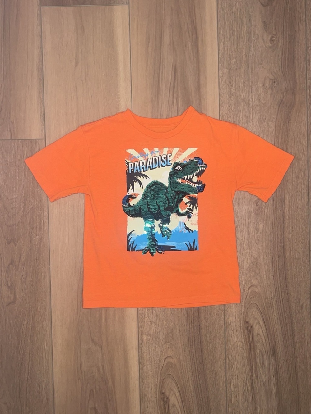 Garanimals Orange Tee with Green Dinosaur 'Paradise' Graphic